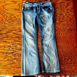 Womens Miss Me Bootcut Jeans Embellished Pockets Rhinestones Denim Studded Sz 29